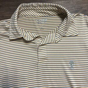 Mens Izod Golf Polo Shirt Short Sleeve Blue White Orange Striped Stretch Medium